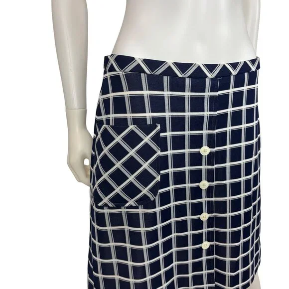 Vintage 70s Plaid Skirt Womens Large Navy Blue Attached Slip Shorts Skort